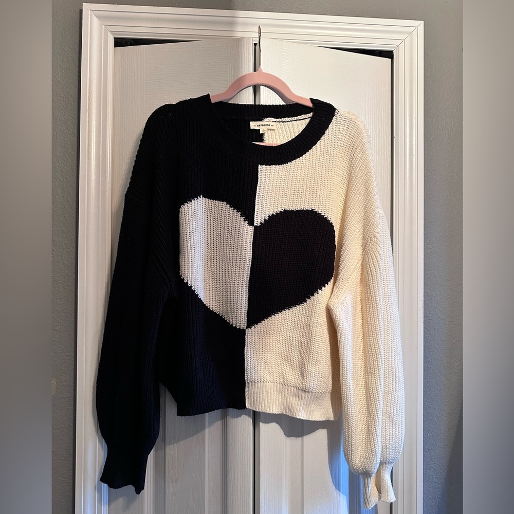 Eesome Black and Cream Heart Sweater pre-loved